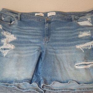 Lane Bryant Distressed Light Blue Denim Jean Shorts